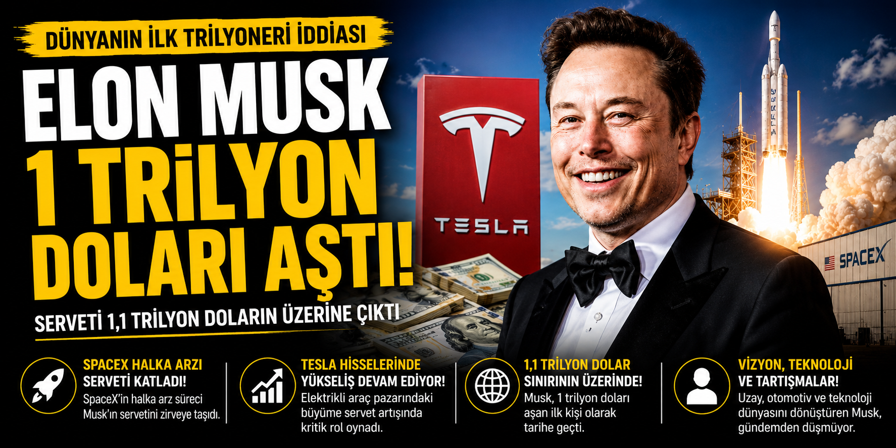 Elon Musk servetiyle tarihe geçti: Trilyon dolarlık rekor iddiası