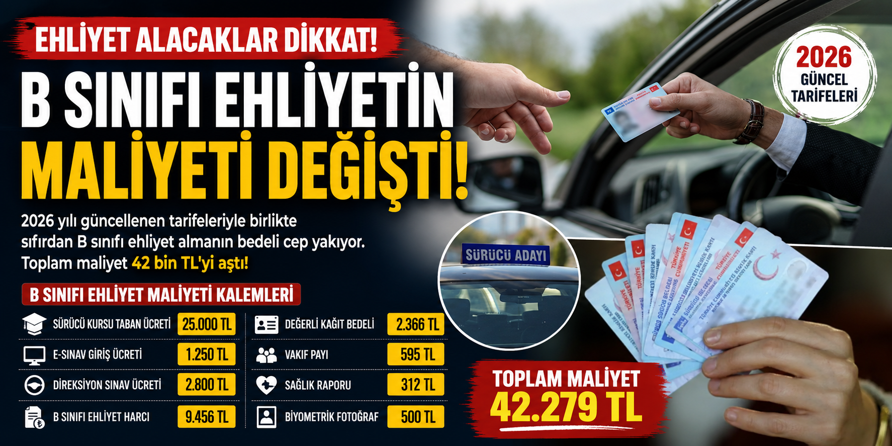 Ehliyet alacaklara kötü haber: B sınıfı ücretler yeniden değişti