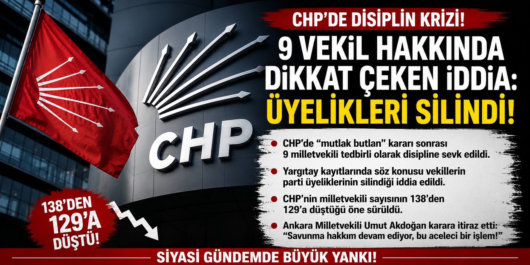 CHP’de şok gelişme: Milletvekili sayısı 138’den 129’a indi
