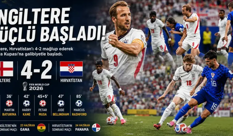 İngiltere’den Gol Şovu: Hırvatistan’ı 4-2 Mağlup Etti