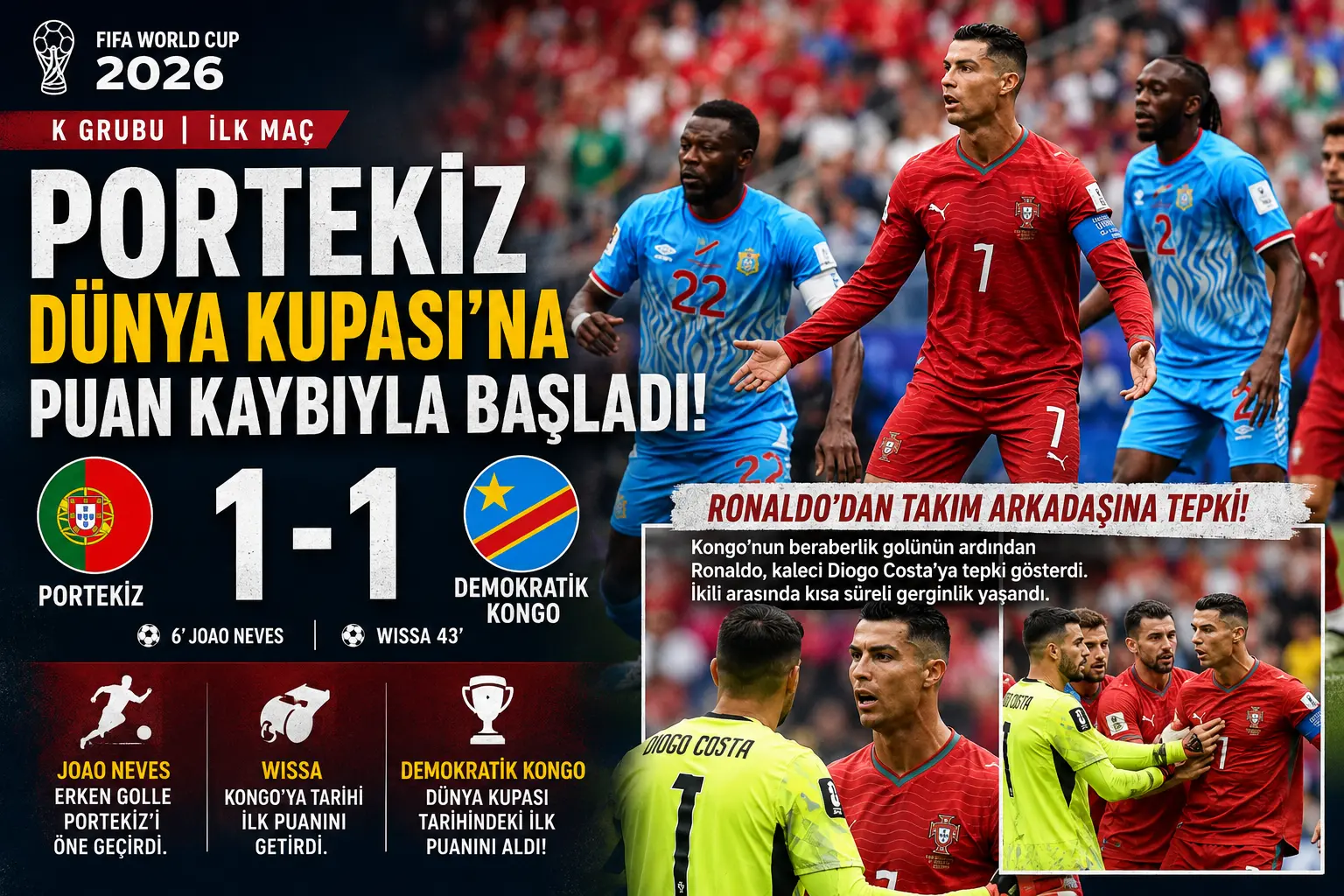 Portekiz Dünya Kupası’na şok beraberlikle başladı