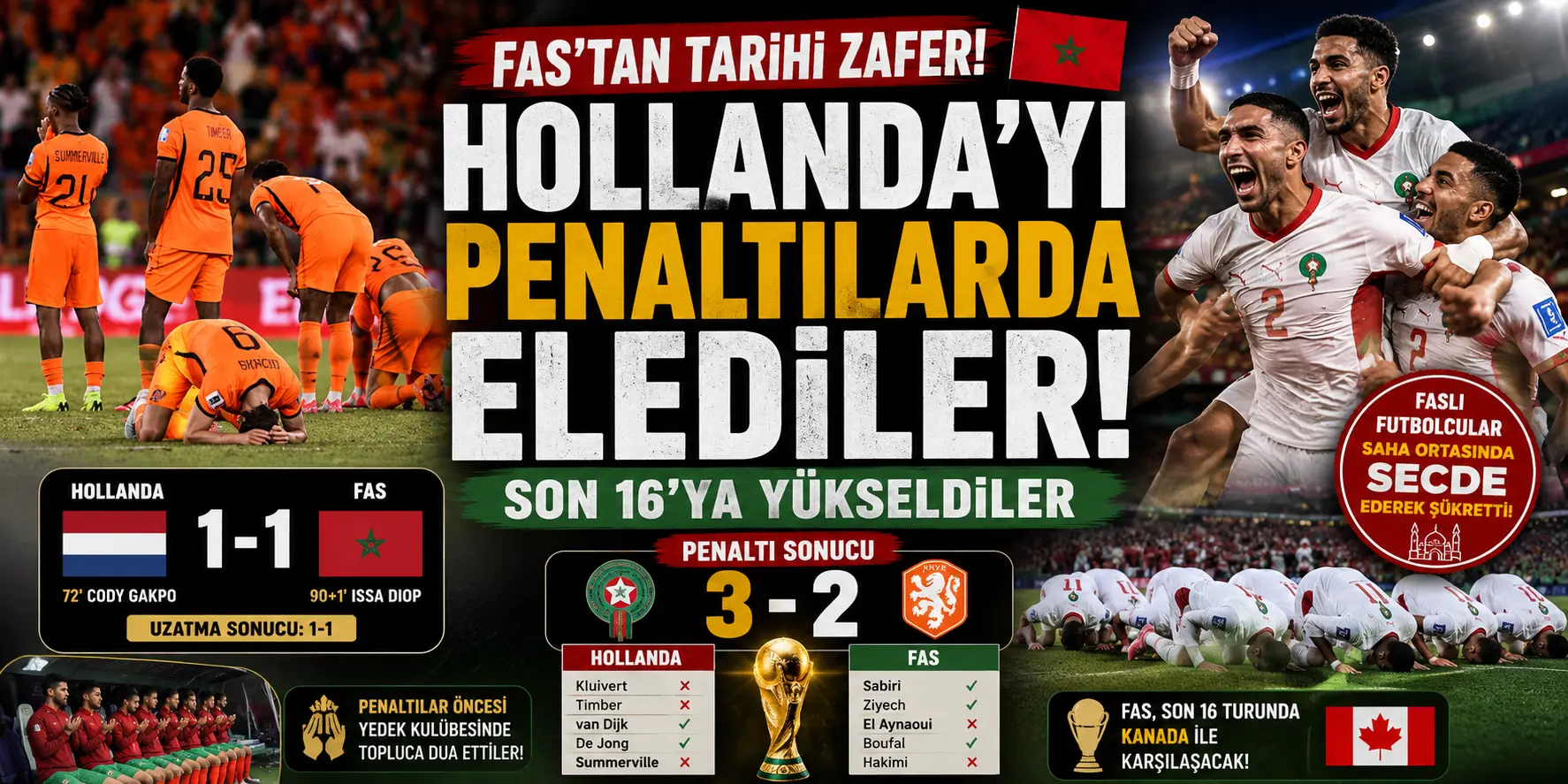 Şok Elenme! Hollanda Evine Döndü, Fas Penaltılarla Son 16’ya Fırladı