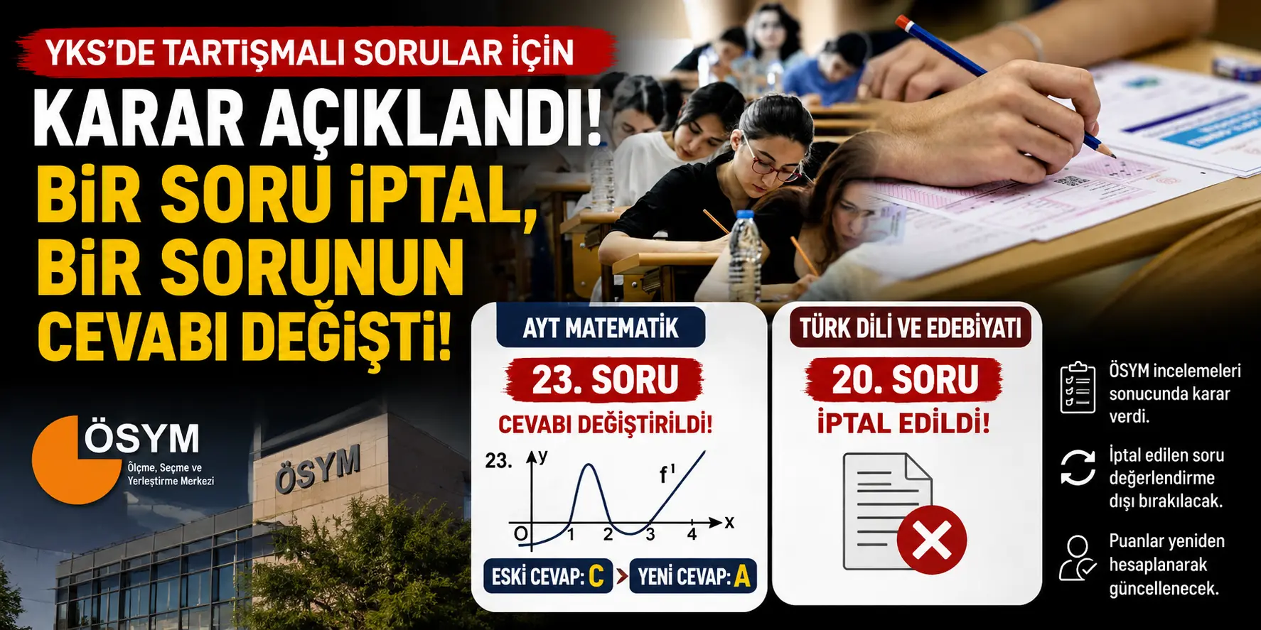 ÖSYM Açıkladı! YKS’de Tartışmalı Sorular İçin Kritik Değişiklik