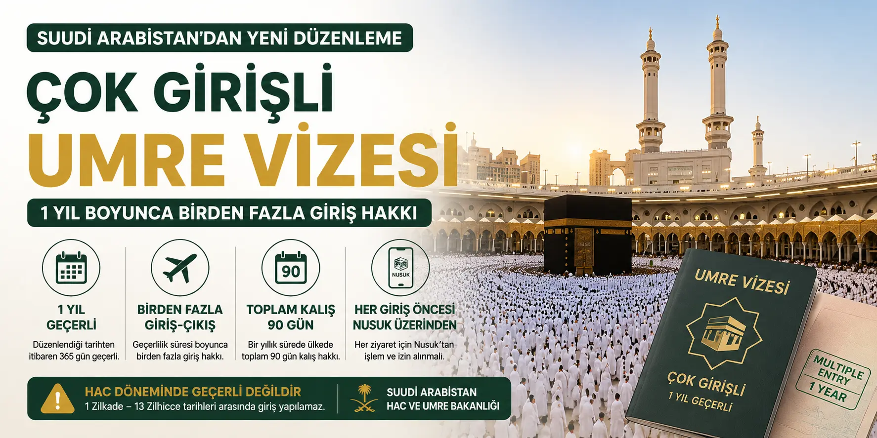 Son Dakika! Suudi Arabistan Çok Girişli Umre Vizesinin Tüm Kurallarını Açıkladı