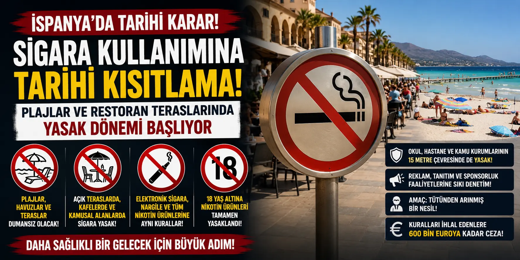 İspanya’dan Tarihi Karar! Plajda Sigara İçene 600 Bin Euroya Kadar Ceza