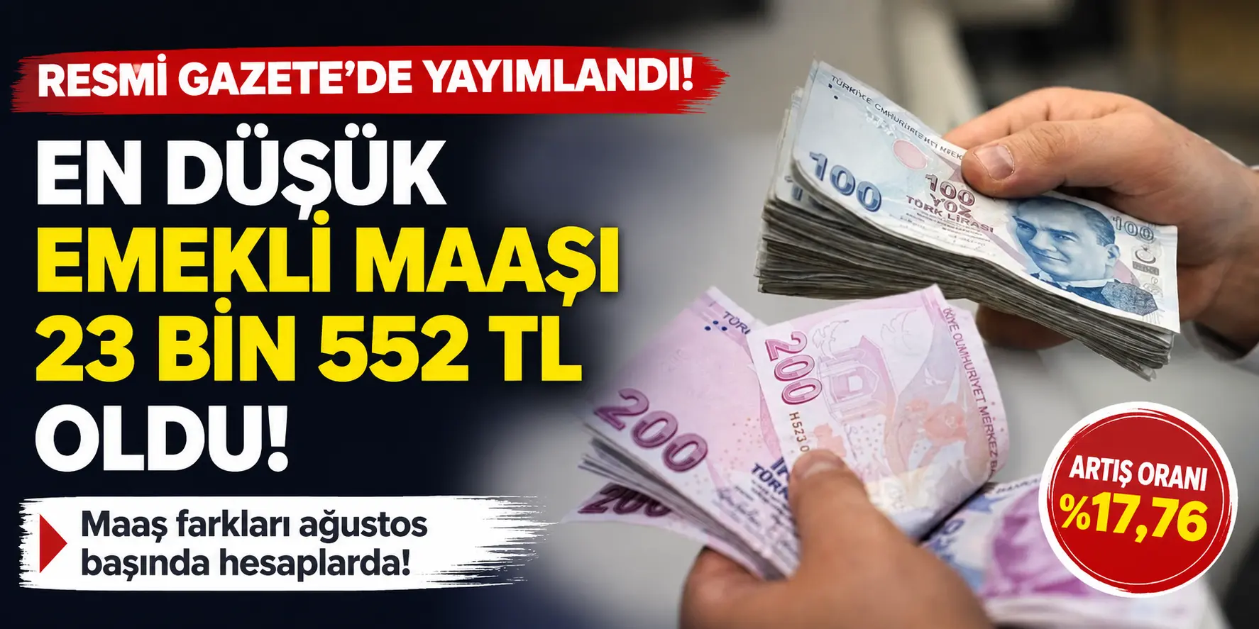 Resmen Yürürlüğe Girdi! En Düşük Emekli Maaşı 23 Bin 552 TL Oldu