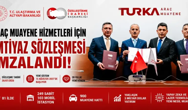 TÜRKİYE’DE ARAÇ MUAYENESİNDE YENİ DÖNEM: TURKA İLE 20 YILLIK İMTİYAZ SÖZLEŞMESİ İMZALANDI