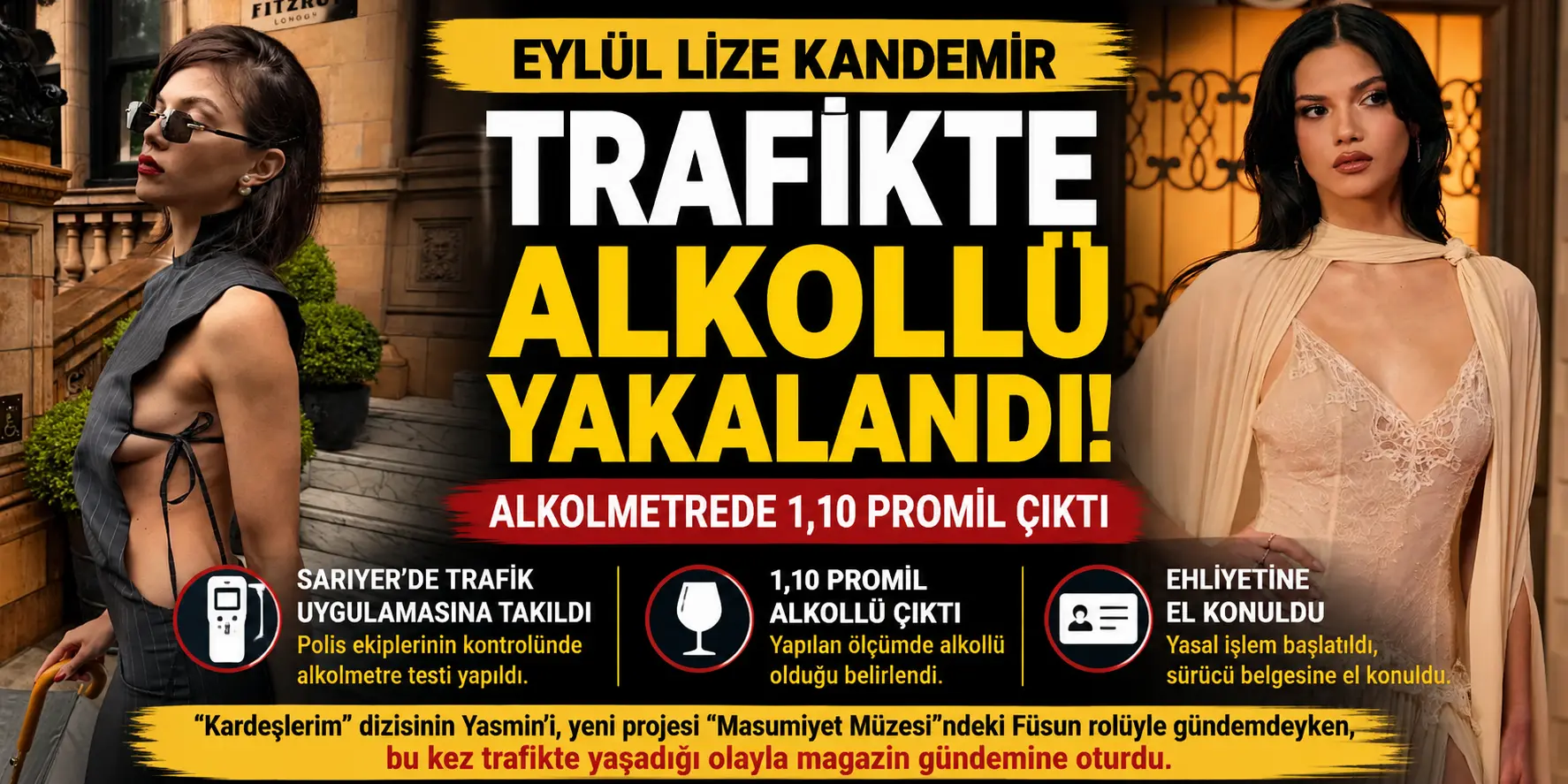 Eylül Lize Kandemir trafik çevirmesinde yakalandı! 1,10 promil sonrası ehliyet şoku
