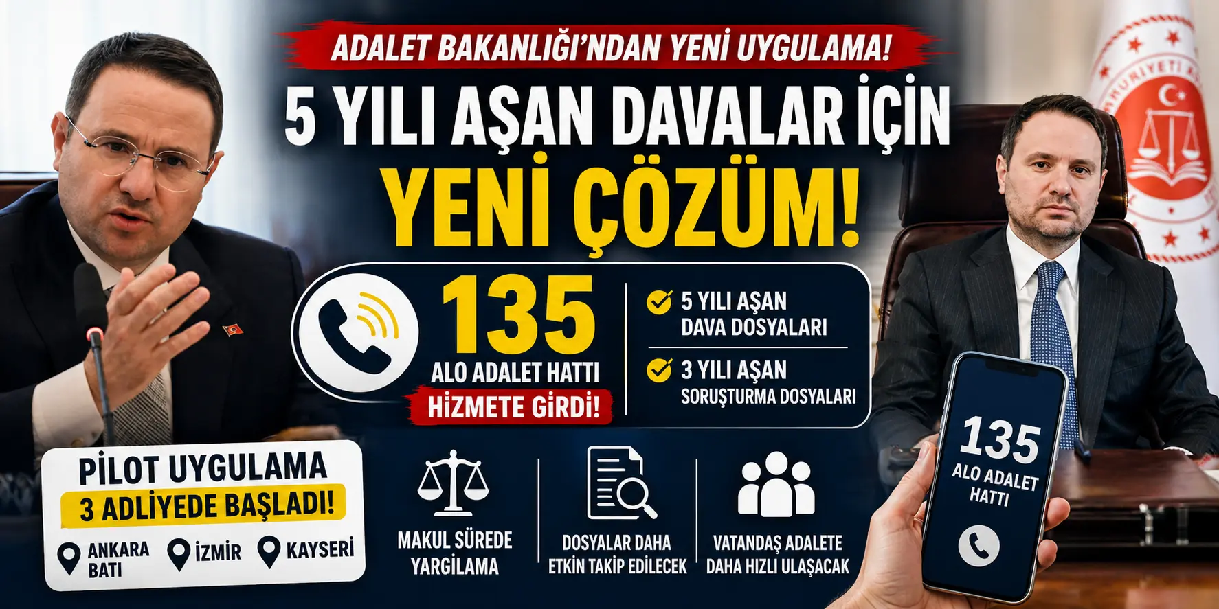 5 yılı aşan davalara yeni çözüm! 135 Alo Adalet Hattı devrede