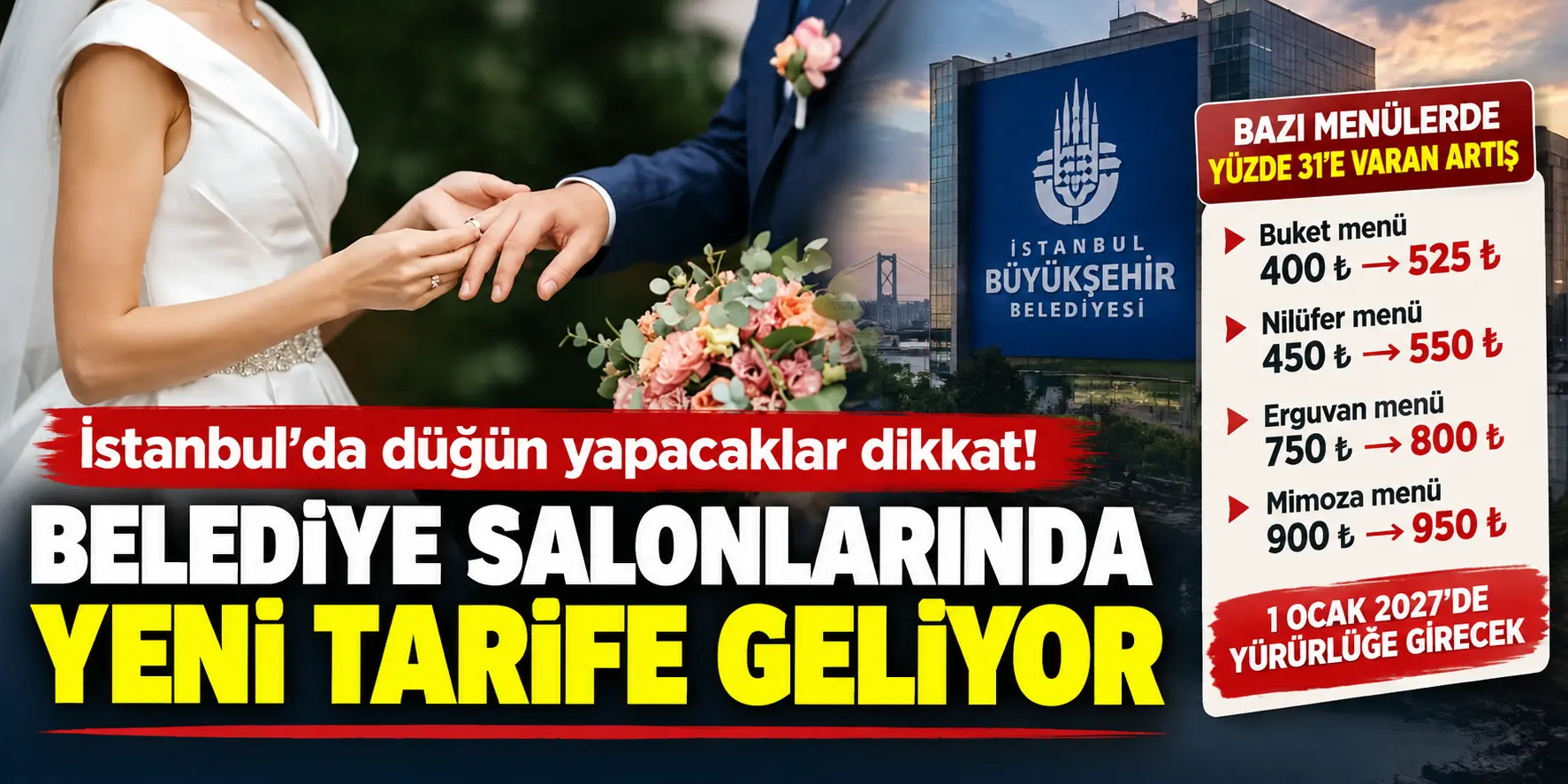İstanbul’da Düğün Yapacaklar Dikkat! Fiyatlara Yüzde 31’e Varan Zam Geliyor