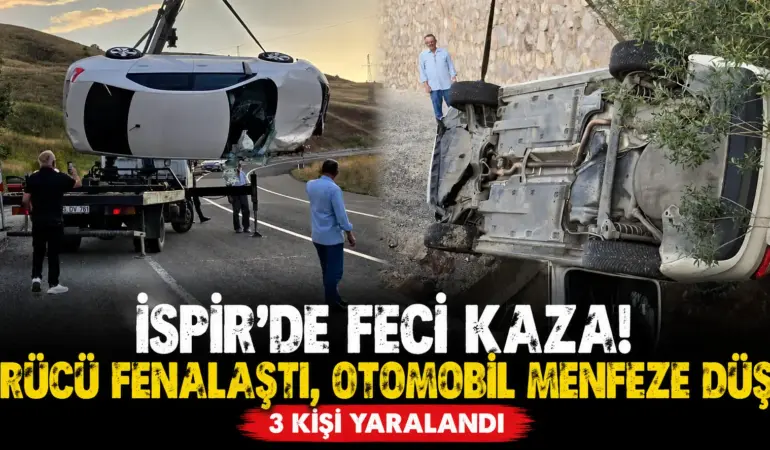 Erzurum’da Korkutan Anlar! Direksiyon Başında Fenalaştı, Otomobil Menfeze Uçtu