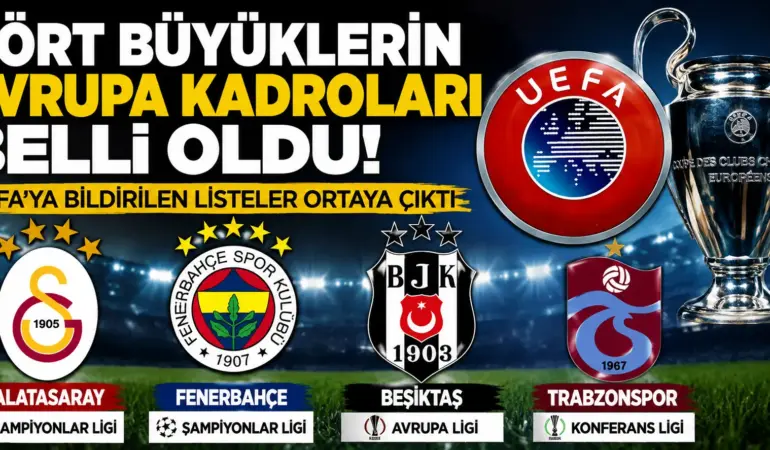 UEFA’ya Resmen Bildirildi: Galatasaray, Fenerbahçe, Beşiktaş Ve Trabzonspor’un Avrupa Kadroları Belli Oldu!