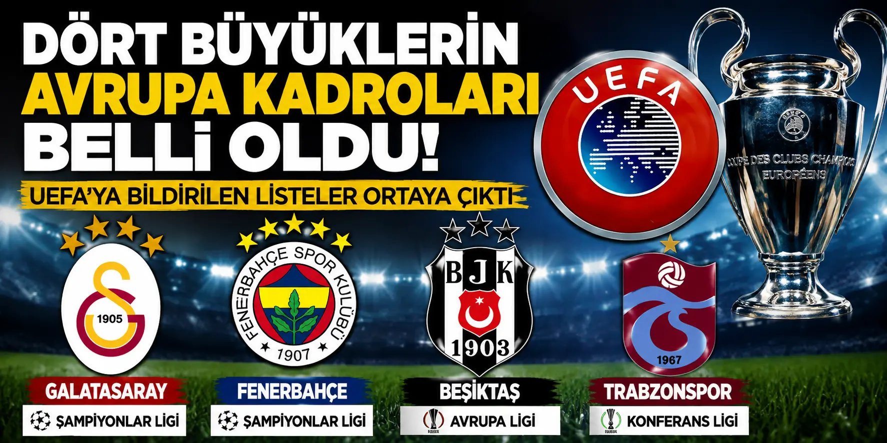 UEFA’ya Resmen Bildirildi: Galatasaray, Fenerbahçe, Beşiktaş Ve Trabzonspor’un Avrupa Kadroları Belli Oldu!